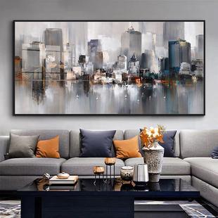 抽象城市建筑装横饰厅画沙发后面的墙挂上画现代FM862838美式客大