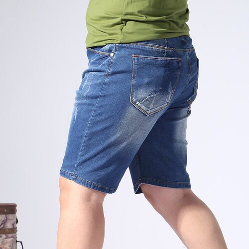 Elastic Waist Denim Shorts Mens Five-point Pants Plus Size