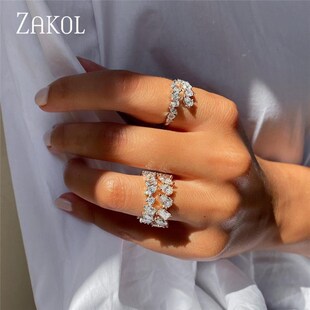 ZAKOL Zirconia for Wom Irregular Rings Layers Fashion Open