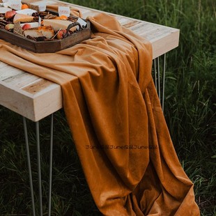 欧式秋日金黄丝绒桌布复古客厅长条茶歇桌面布置茶几斗柜背景垫布