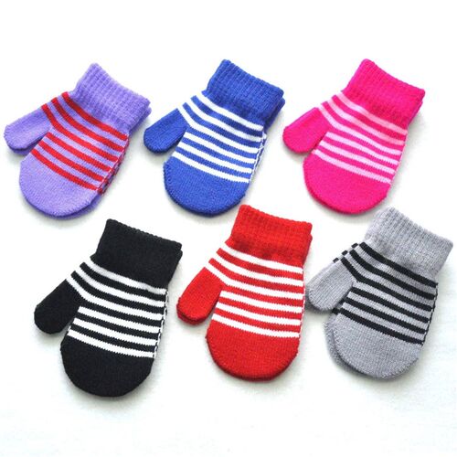 Winter Children Striped Knitted Warm Gloves For Baby Student