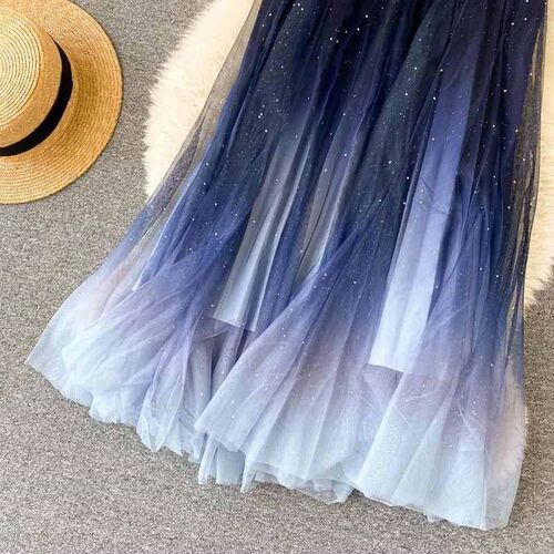 2024 New Skirt Bling  Fairy Starry Metallic A-line Long Tull