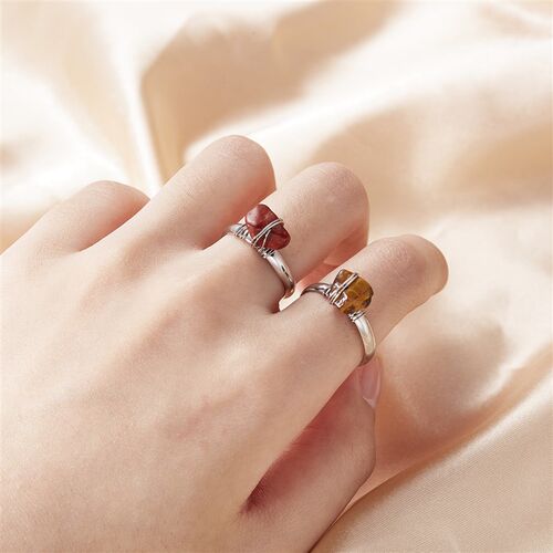 Fashion Wire Wrap Natural Rock Adjustable Rings For Women Qu