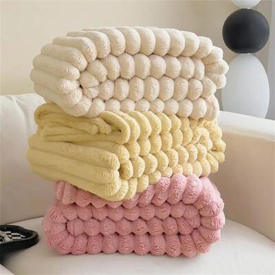 Solid color thickened wide striped multifunctional blanket,