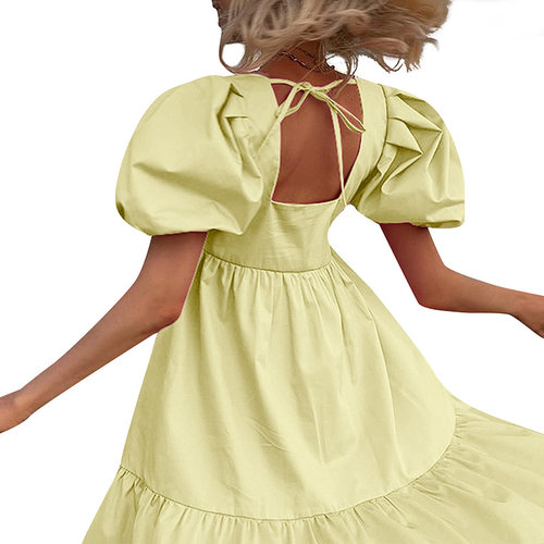 Womens Off Shoulder Flounce Puffy Sleeve High Waist