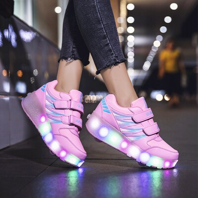 Roller Skates 2 Wheels Shoes Glowing Lighted Led Children Bo