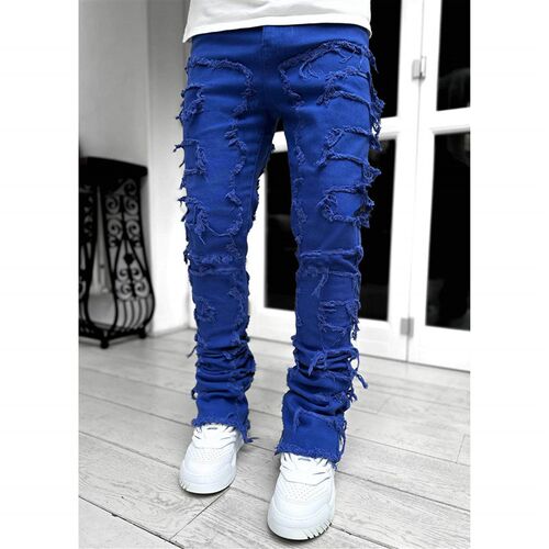 Mens jeans straight leg pants with micro flared tassel
