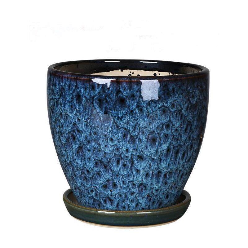 flowerpot ceramic simple large indoor plant pot with tray - 实物图