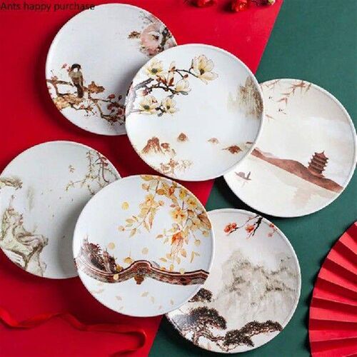 Chinese Style Flower Bird Ceramic Plate Round Dinner Plate