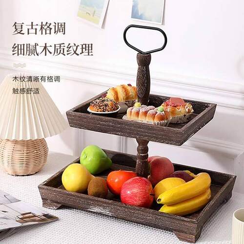 Wooden Tray Double Layer Three Layer Cake Plate Wooden Desse