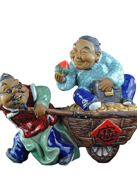石湾陶瓷公仔大师工艺送礼精品家居门客厅招财装饰夫妻同心小摆件