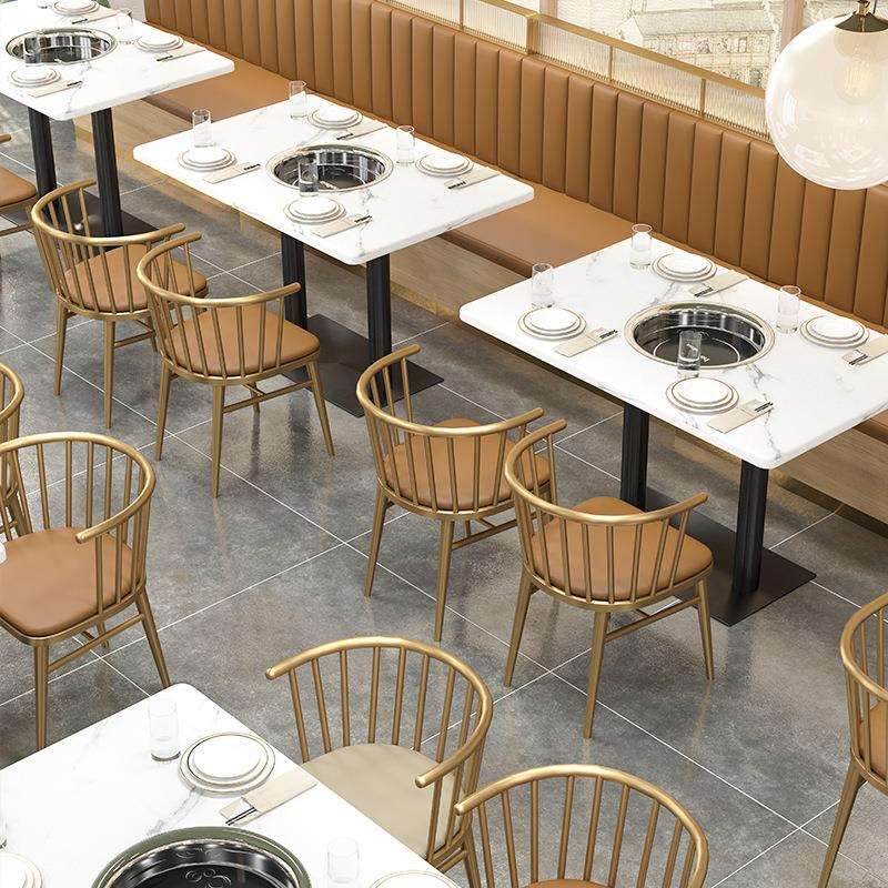 商用大理石铁艺靠背餐椅西餐厅公司食堂火锅店卡座沙发餐桌椅组合