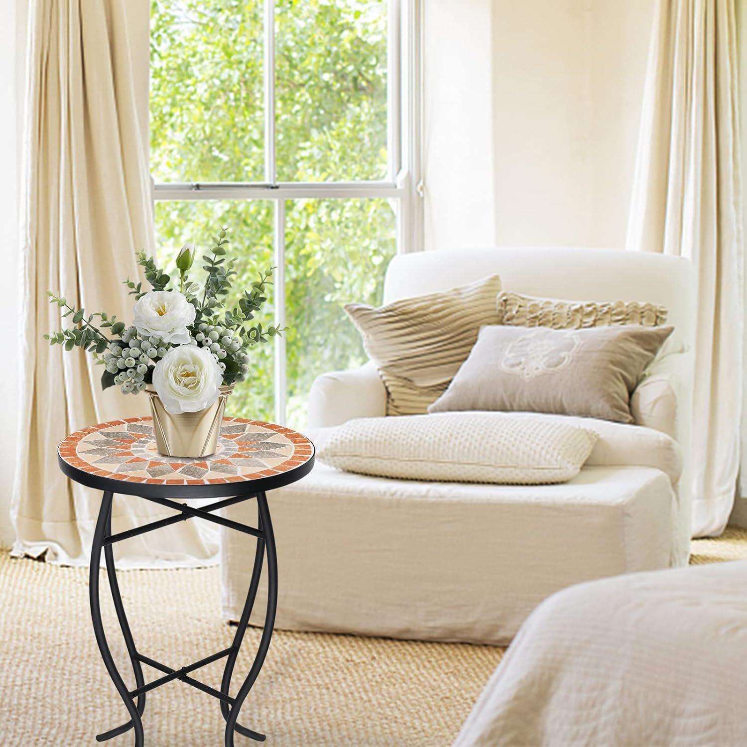 马赛克边桌陶瓷瓷砖圆形桌露台装饰桌室内外茶几适用庭院花园客厅