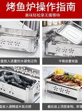 Extra Thick Stainless Steel Fish Grill Charcoal Alcohol Comm