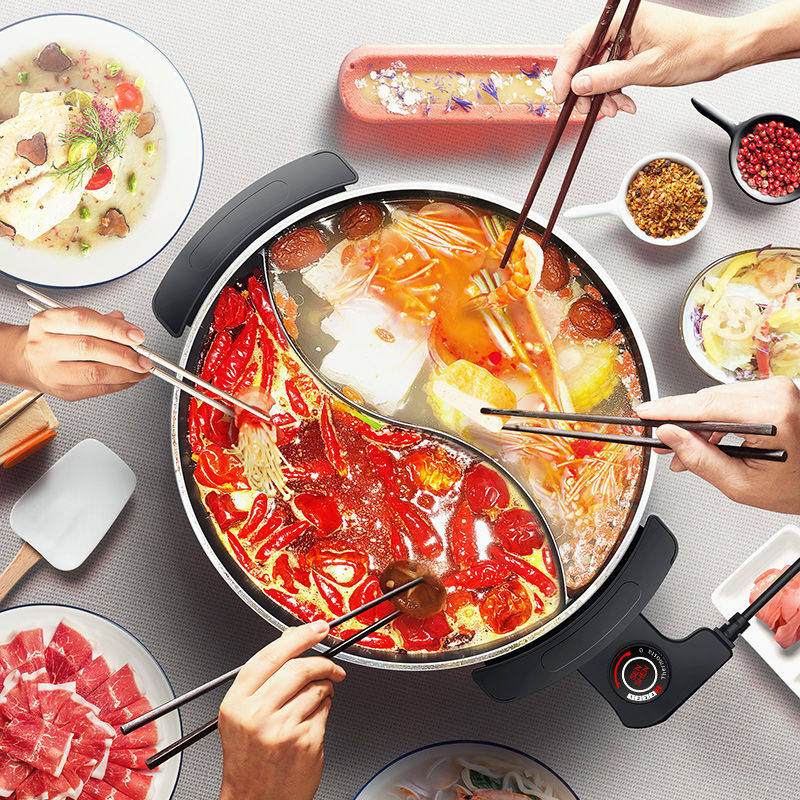鸳鸯电锅分开分离式吃火锅打边炉子无烟圆锅家用插电一体小大容量
