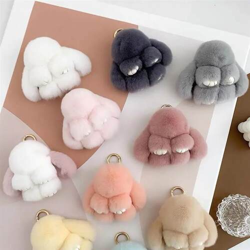 Fluffy Rabbit Fur Pompon Bunny Keychain For Women Girls Bag