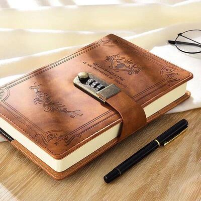 A5 200 Pages Retro Password Book with Lock Diary Thickened C