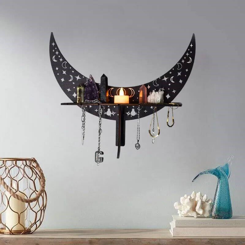 Wall Mounted Moon Candle Holder Display Crystal Hanging Plac
