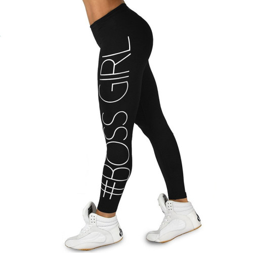 Women Black Trousers Lift Squat Print leggings Fashion High-