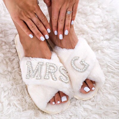 Customized Personalized Mrs Slippers Bridal Shower Wedding E