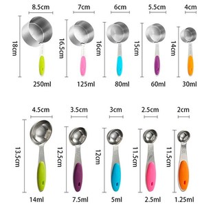 Stainless Steel Measuring Cups Spoon Set彩色烘焙量勺量杯10件