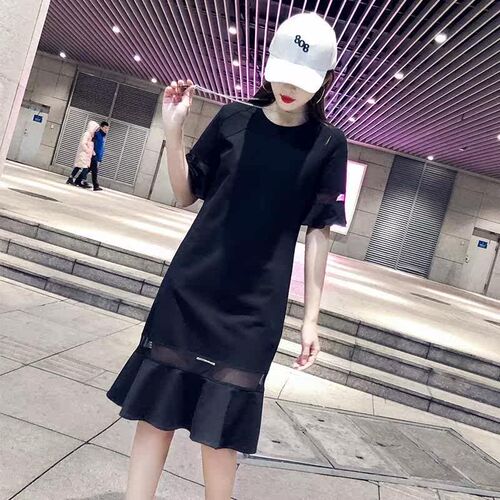 9009 Spring and Summer New Womens Loose Mid-length Short-sl