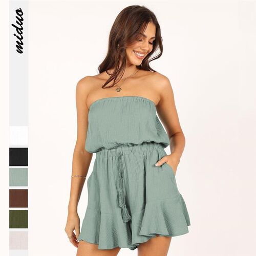 Jumpsuit strapless wide leg knitted shorts