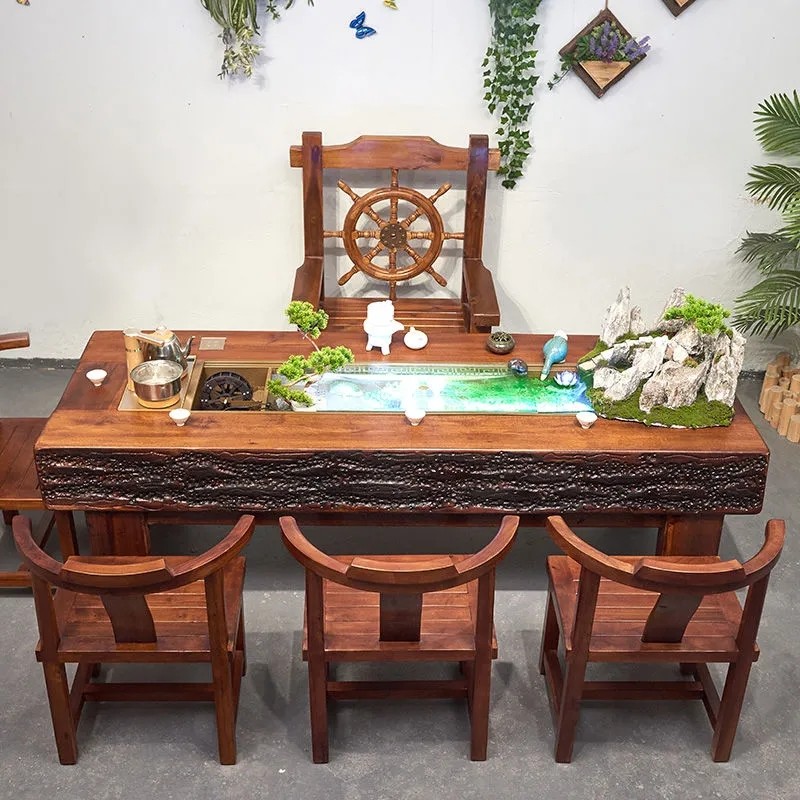 中式流水茶台茶室会客功夫茶几家用养鱼泡茶茶桌船木实木茶桌,住宅家具,家用茶台/茶桌,淘宝优惠券,粉丝福利购,淘宝优惠卷