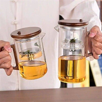 550/750ml Tea Pot Infuser Wooden Handle Teapot Borosilicate