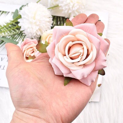 30pcs 6-7cm White Rose Artificial Silk Flower Heads Decorati