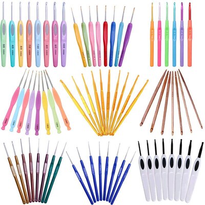 Crochet Hook Set Plastic Handles Aluminum Knitting Needles W