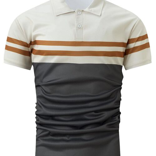 New Summer Men Short Sleeved  Shirt Fashion Splice Stripe Pr