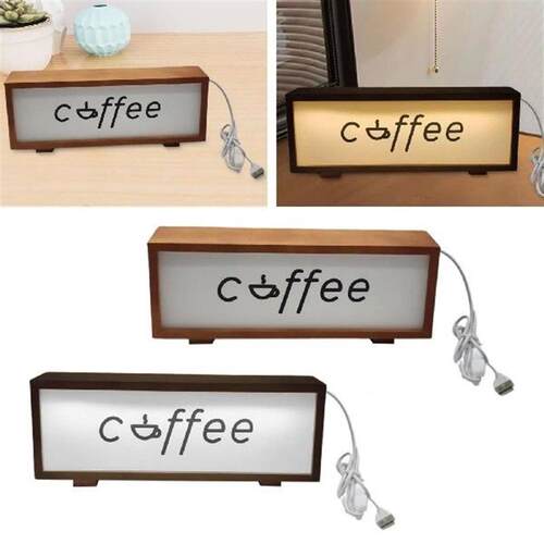 Coffee Sign Frame with Light Wooden Night Light Frame for