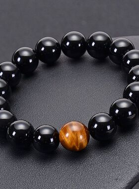 Natural Black Onyx with Tiger eye Stone Beads Bracelets Men