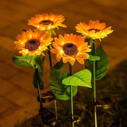 1pcs, Sunflower Solar Lamp, 3 LED Sunflower Yellow Flower La