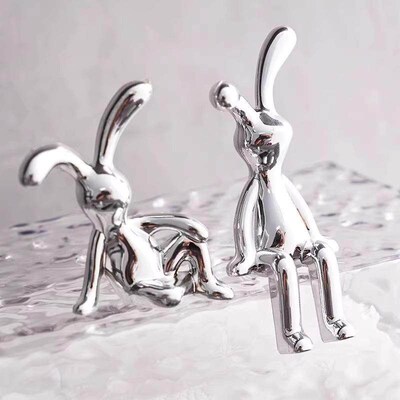 Nordic modern electroplated long-eared rabbit ornament, exud