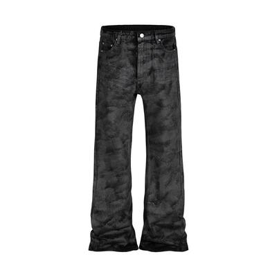 High Sreet Hand Brushed Glue Sparkling Baggy Flare Jeans for