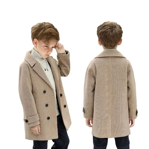 3-15Y Boys Khaki Winter Warm Wool Coat Teenager Kids Birthda