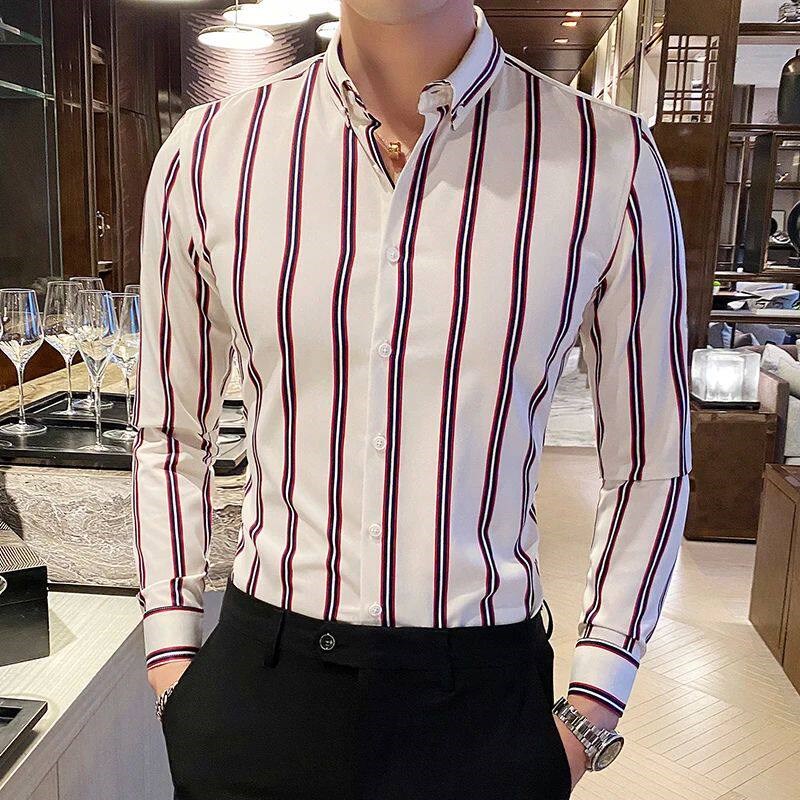 Camisas De Hombre Korean Luxury Clothing New Long Sleeve Str - 实物图