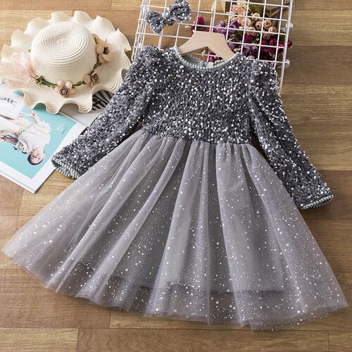 Sequin Girls Princess Party Dresses for 3-8 Yrs Kids Birthda