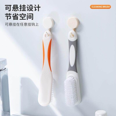 Long-handled soft bristle shoe brush with contrasting colors