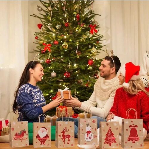 20/1PCS Christmas Kraft Paper Bags Santa Claus Snowman Candy