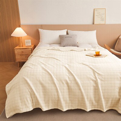 Grid blanket, mahjong tile pattern, thickened coral fleece