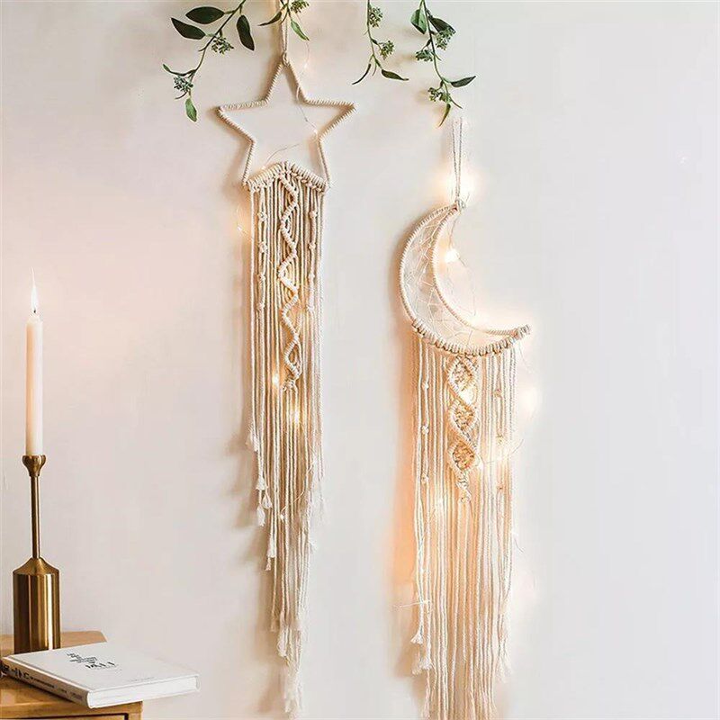 .Boho Moon and Star Dream Catcher Macrame Wall Hanging Bohem