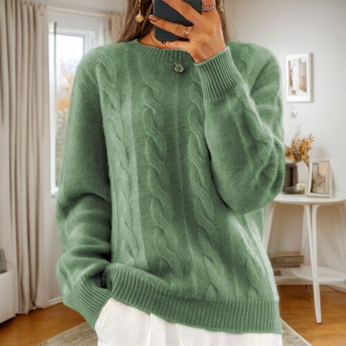 Womens 2025 Casual Round Neck Solid lor Knit Top Retro Twis