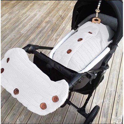 Knitted Button Plus Velvet Sleeping Bag + Stroller Gloves, B