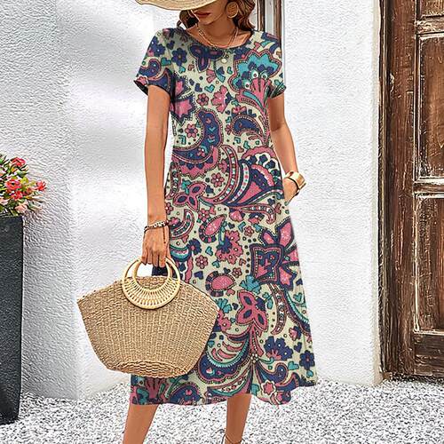 WomenS Vacation Dresses d Vintage Cashew Flower Print