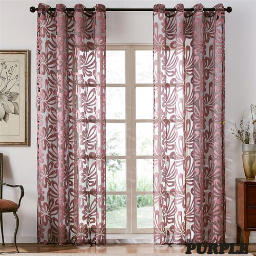 Sheer Curtains Geometric Window Tulle Curtains Jacquard Curt