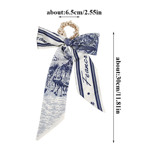 Korea Long Ribbon Pearls Hair Bands Bow Hair Scrunchies For