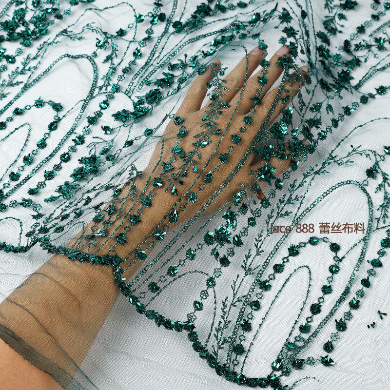高端新款出口洒金网纱布料礼服舞台裙布料1.5米宽绿色红色香槟色